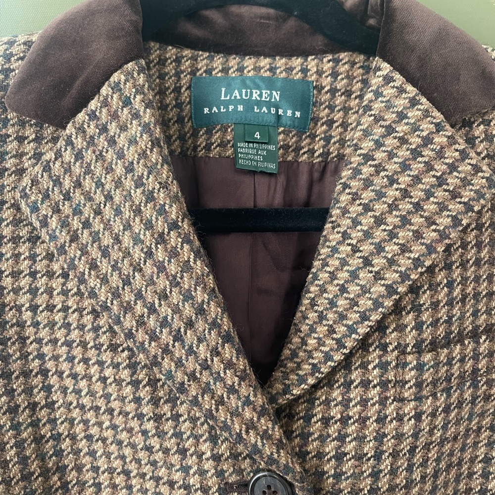Lauren Ralph Lauren Brown Checkered Tweed Blazer
